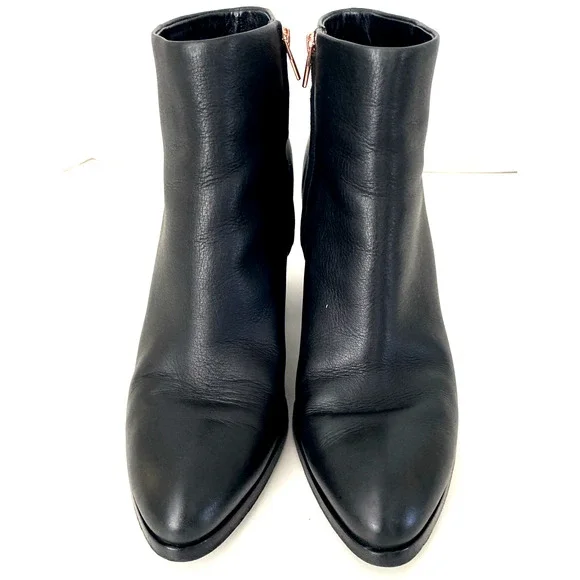 Alexander Wang Gabi Leather Ankle Boot Black Cutout Block Heel Rose Gold 41 11